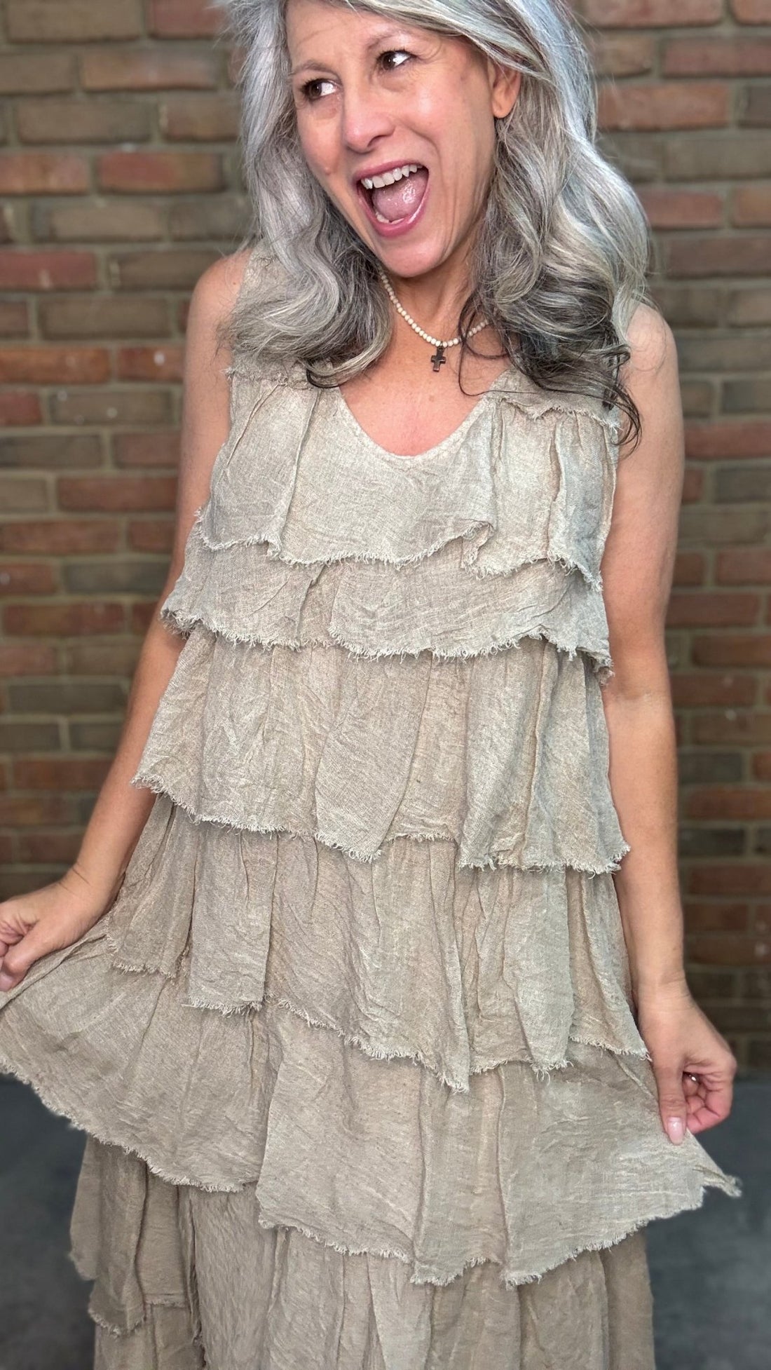 Linen Ruffle Tank Dress - Vintage Vault Boutique