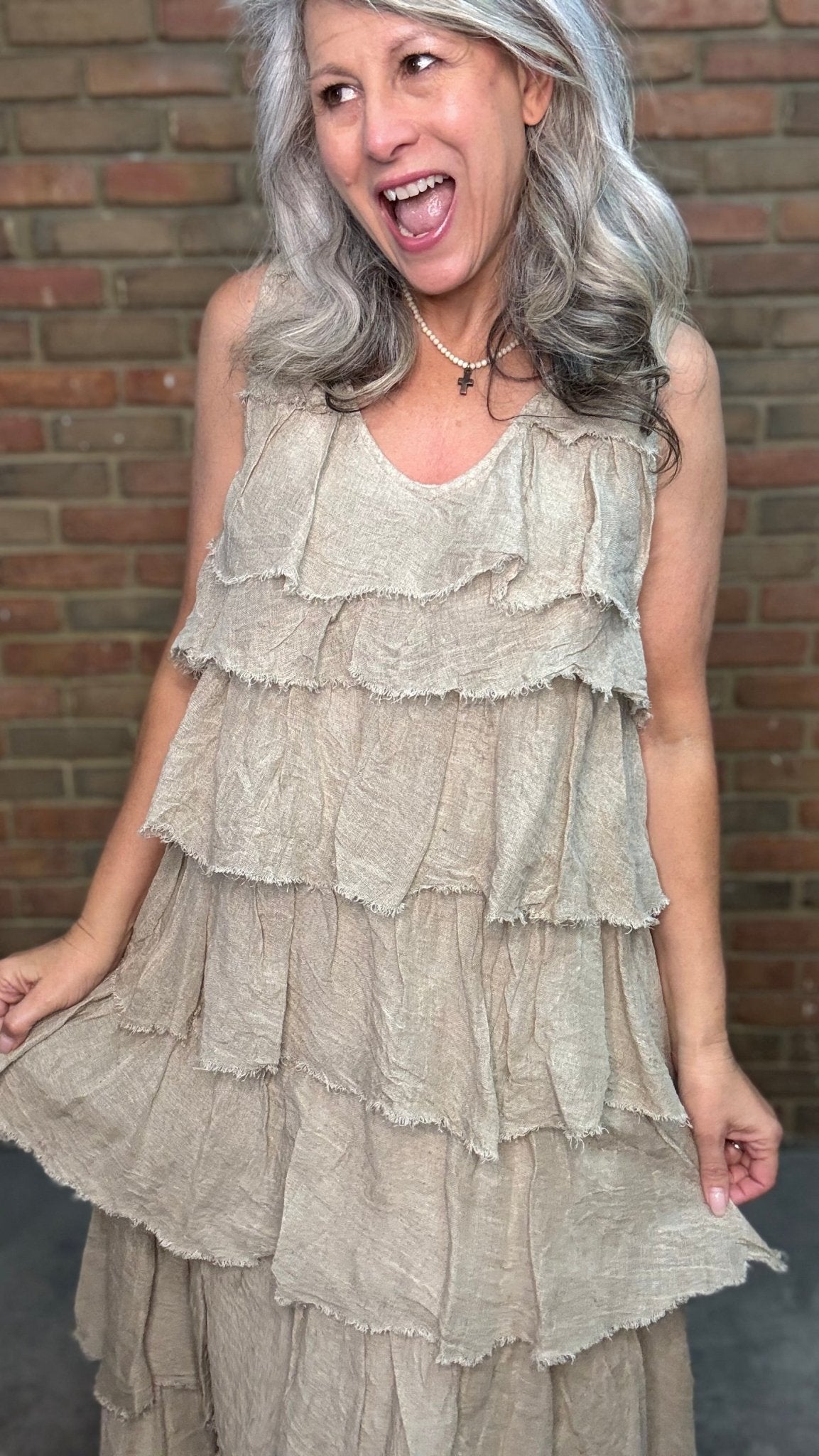 Linen Ruffle Tank Dress - Vintage Vault Boutique