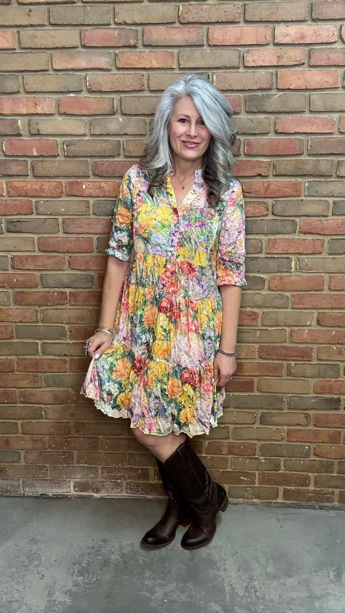 Garden Floral Print Tiered Dress - Vintage Vault Boutique