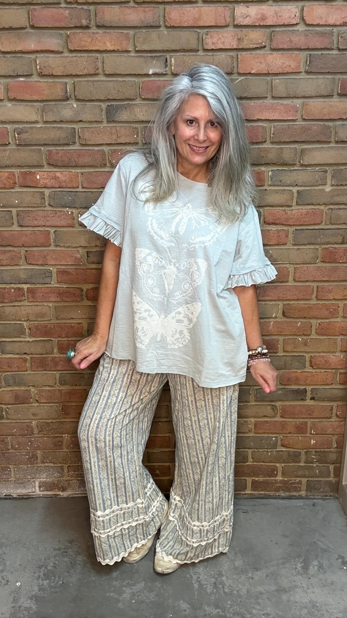 Blue Stripe Wide Leg Pants - Vintage Vault Boutique