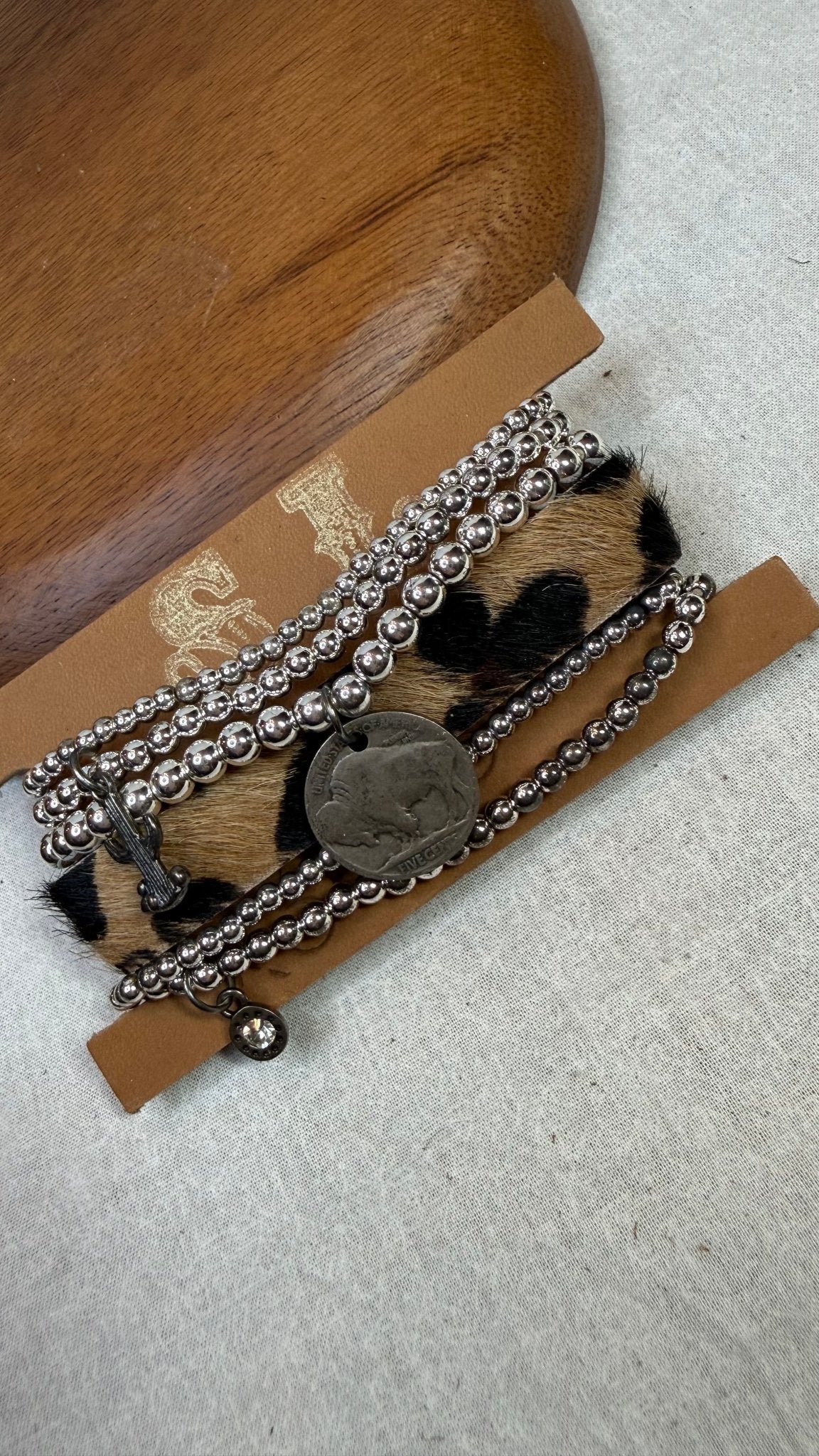 Hide and Silver Stretch Stack - Vintage Vault Boutique