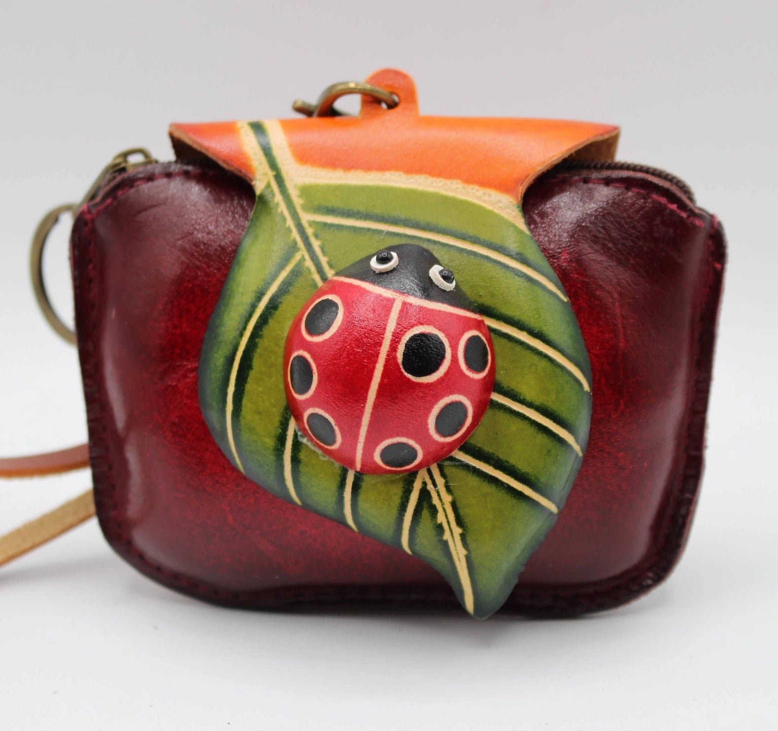 Leather Ladybug on Leaf Coin Purse - Vintage Vault Boutique