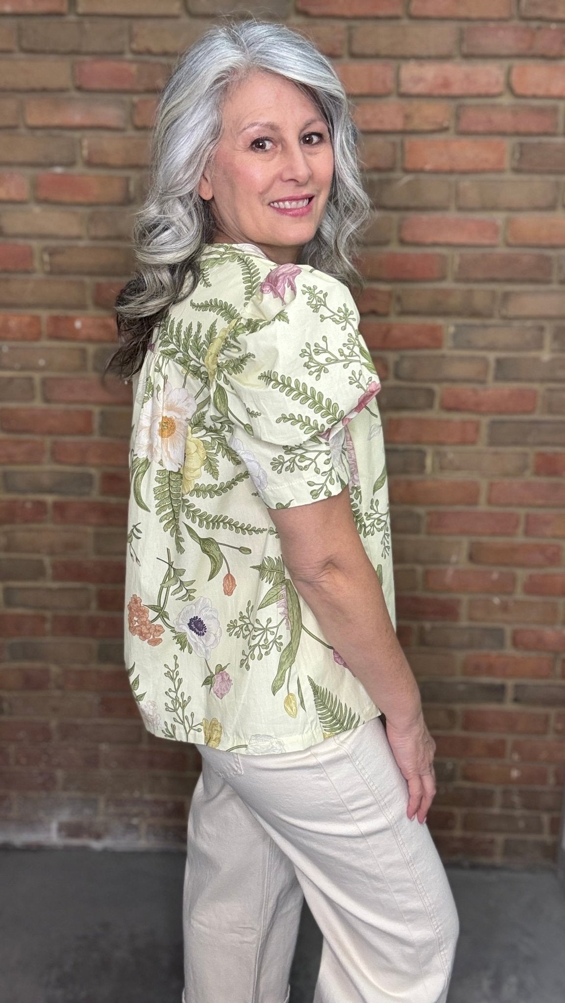 Sage Floral Print with Lace Top - Vintage Vault Boutique