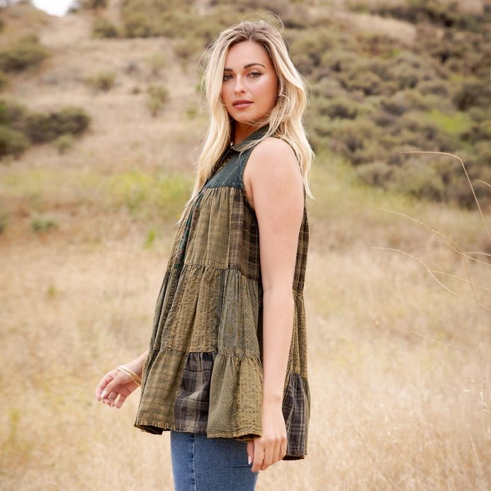Boho Sleeveless Patchwork Top - Vintage Vault Boutique