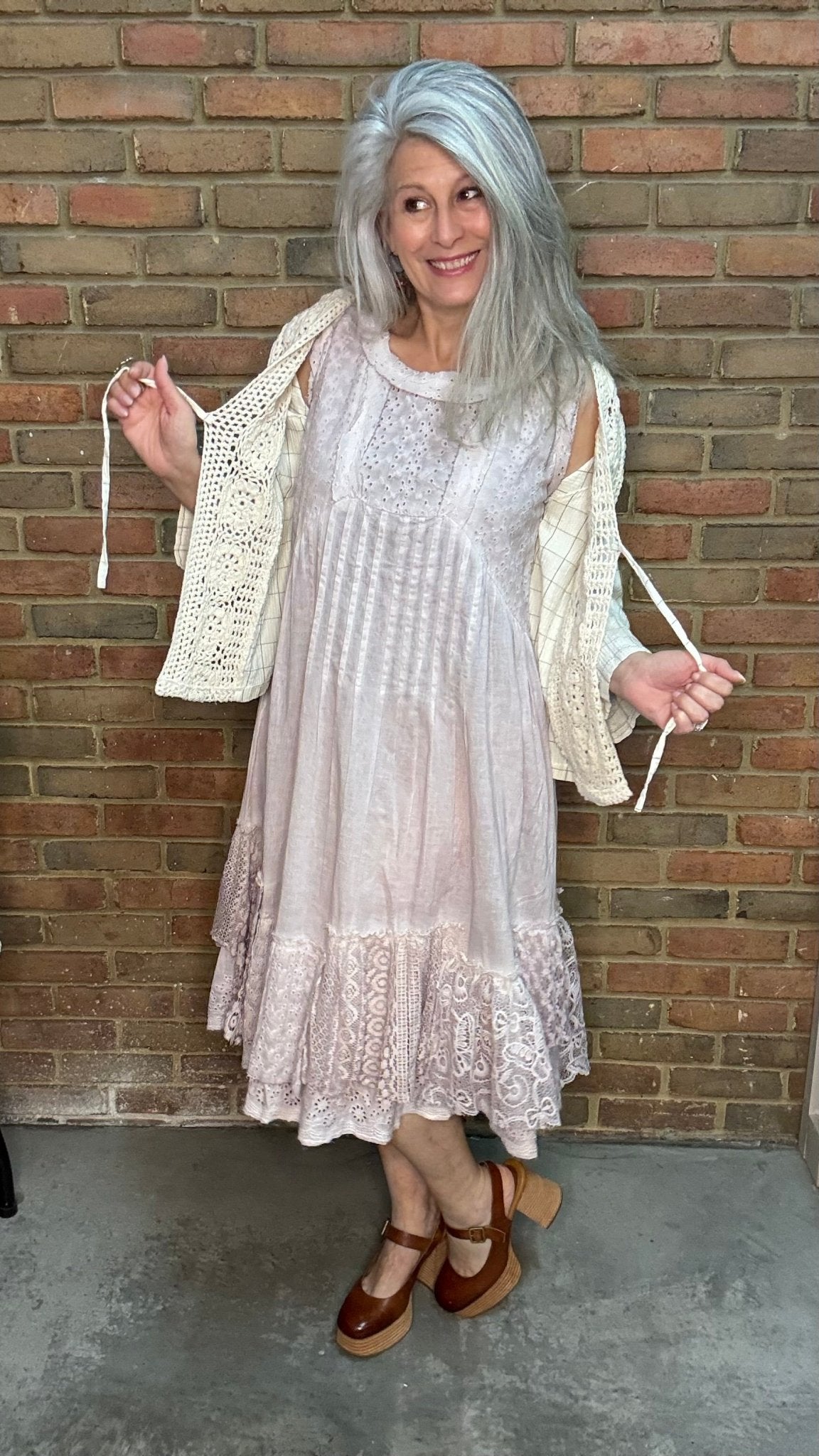 Lilac Eyelet Pin Tuck Dress - Vintage Vault Boutique