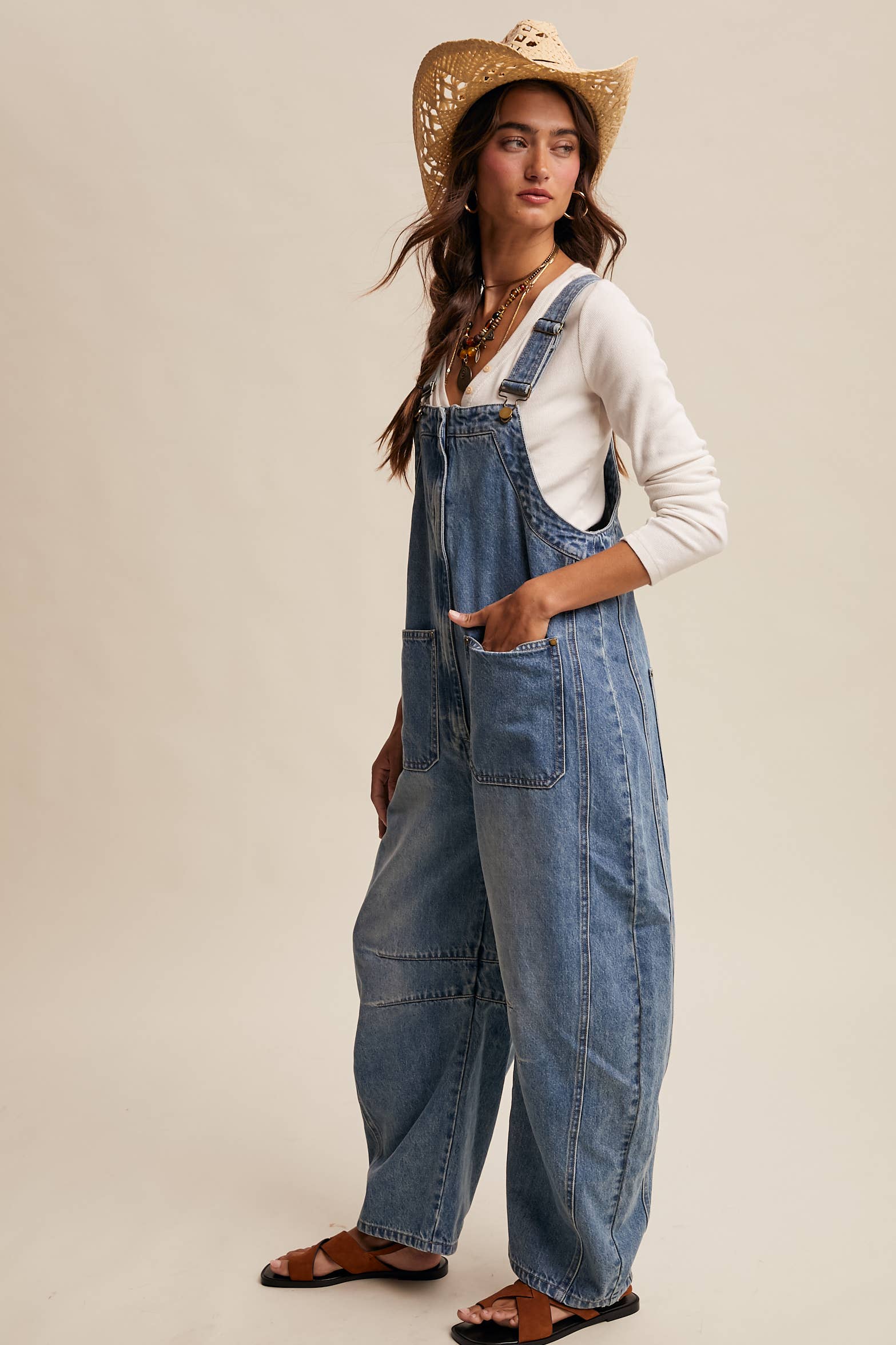 Wide-Leg Denim Overalls