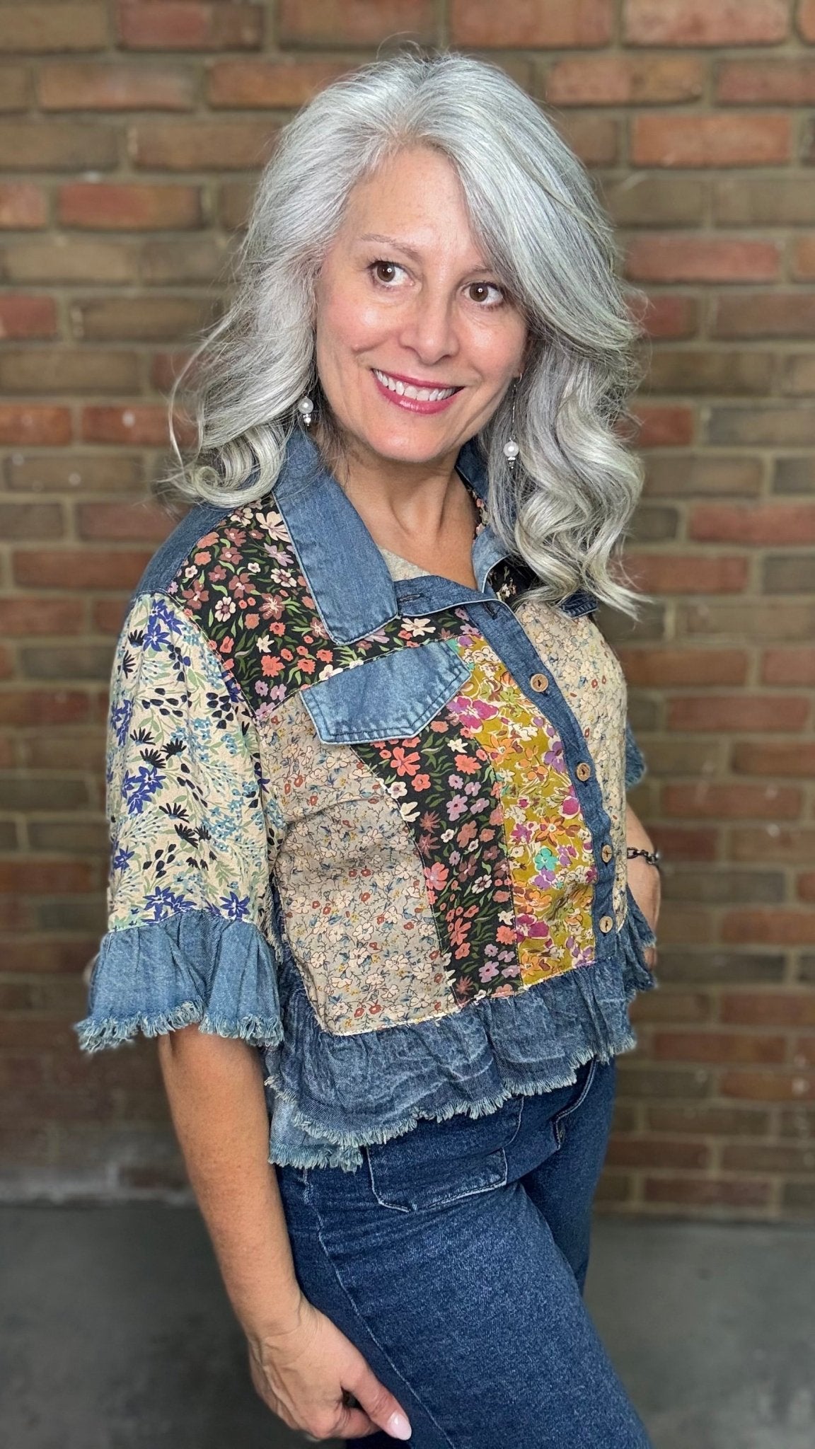 Denim Patchwork Crop Top - Vintage Vault Boutique