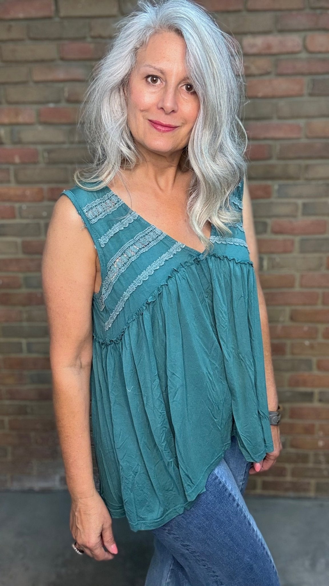 Relaxed Babydoll Top in Evergreen - Vintage Vault Boutique