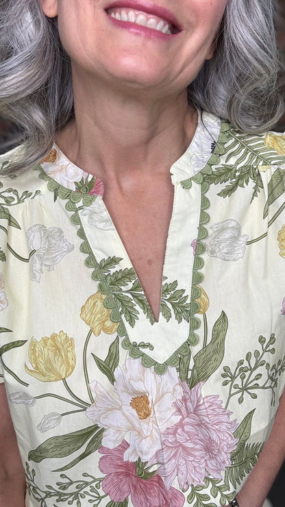 Sage Floral Print with Lace Top - Vintage Vault Boutique