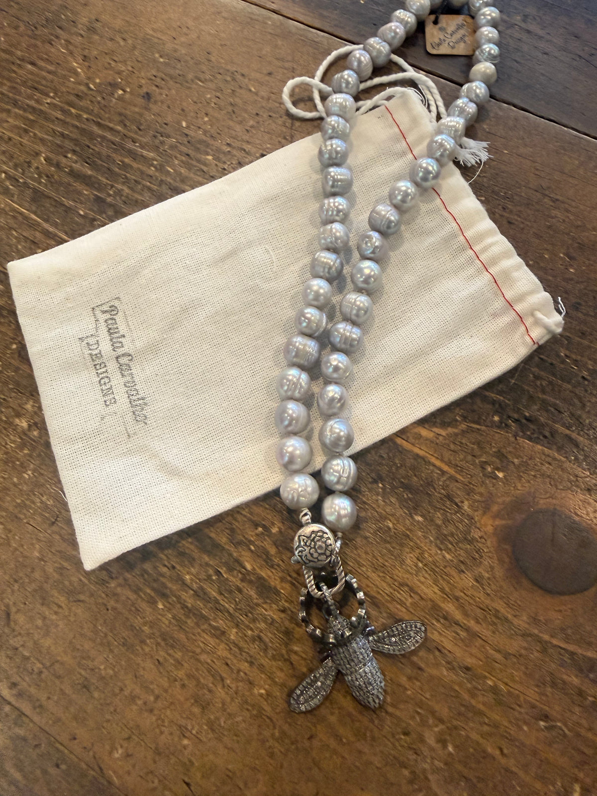 Pave Diamond Queen Bee on Pearl Charm Holder