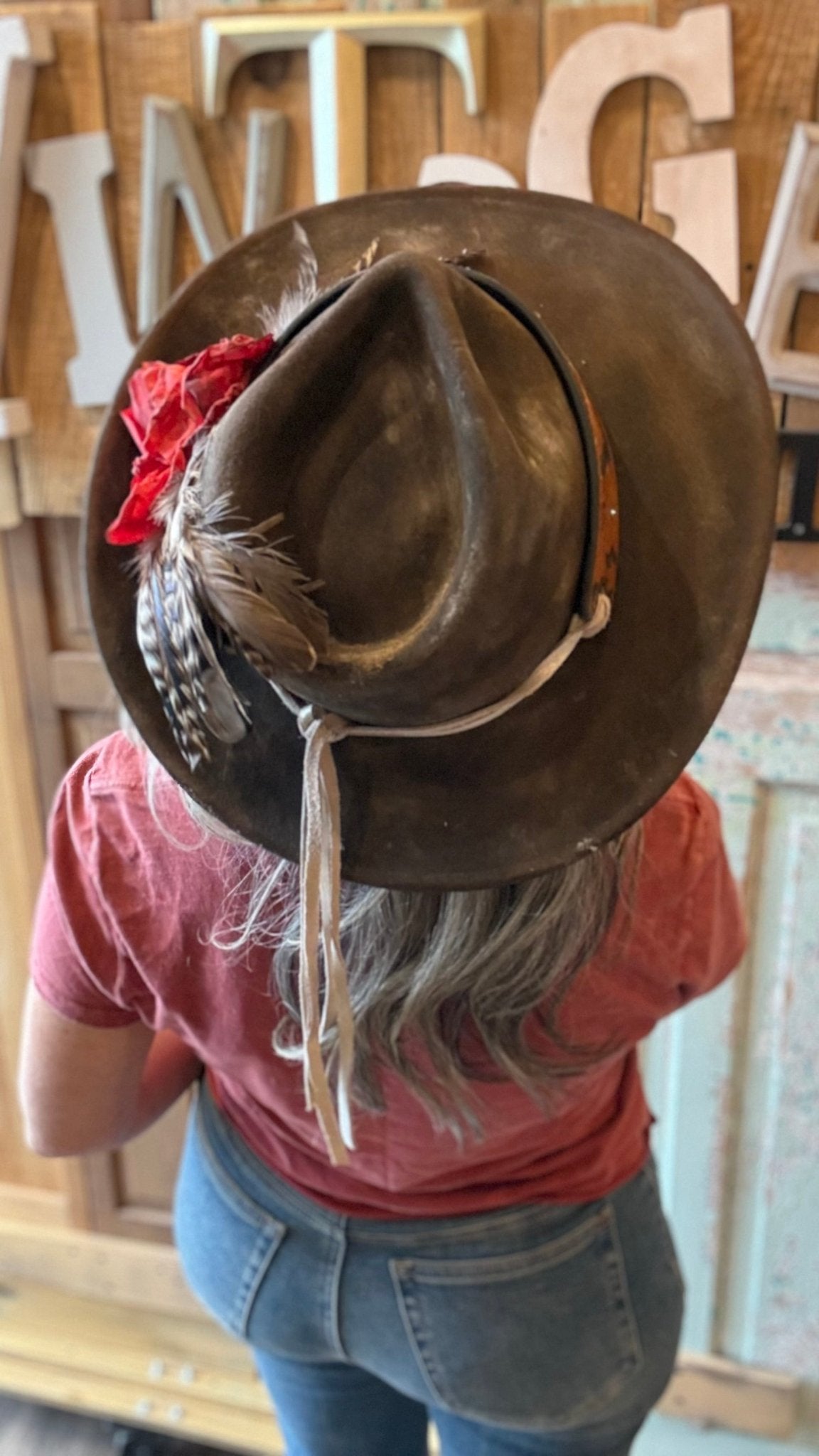 Red Rose Brown Cowboy Hat by A Rare Bird - Vintage Vault Boutique