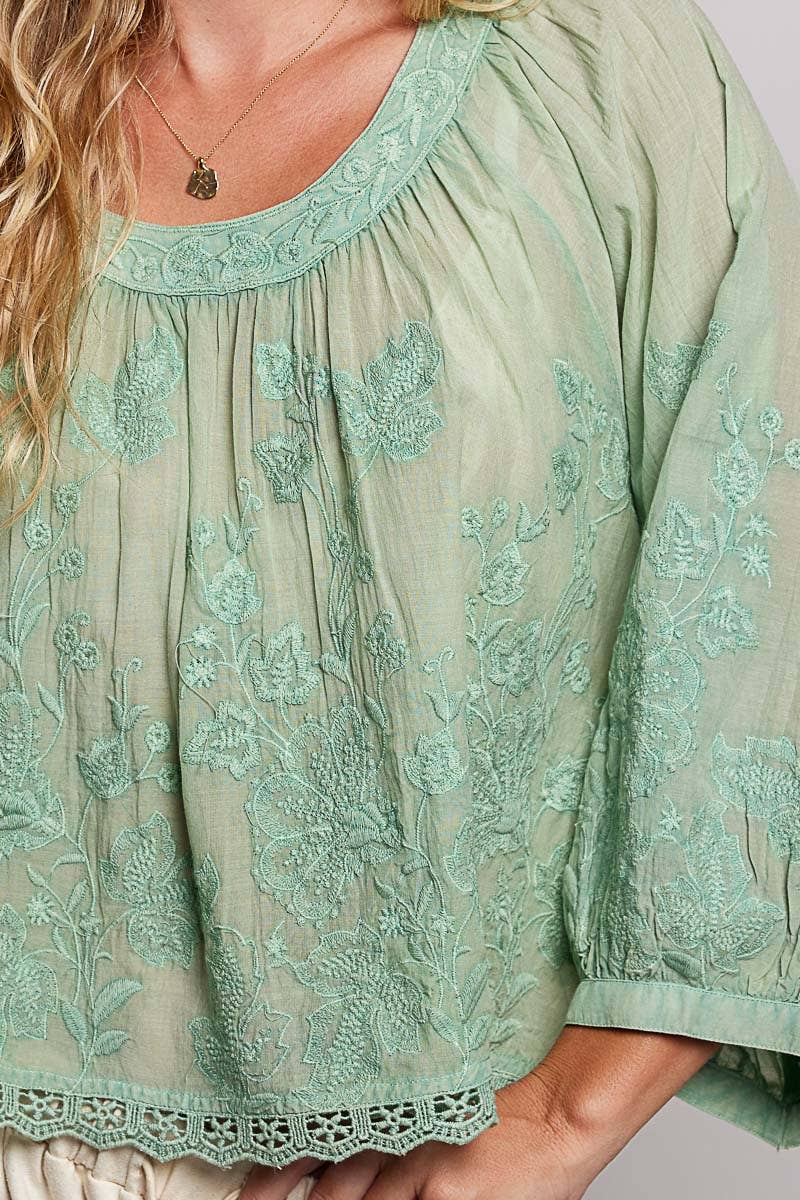 Floral Embroidered Boho Top - Vintage Vault Boutique