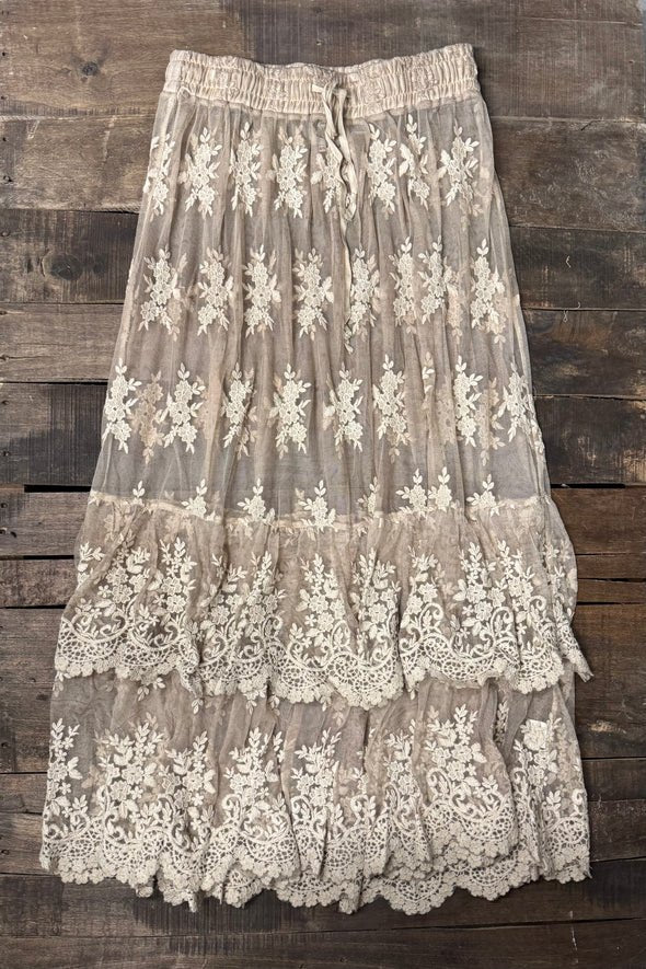 Whispered Skies Skirt in Oatmeal - Vintage Vault Boutique