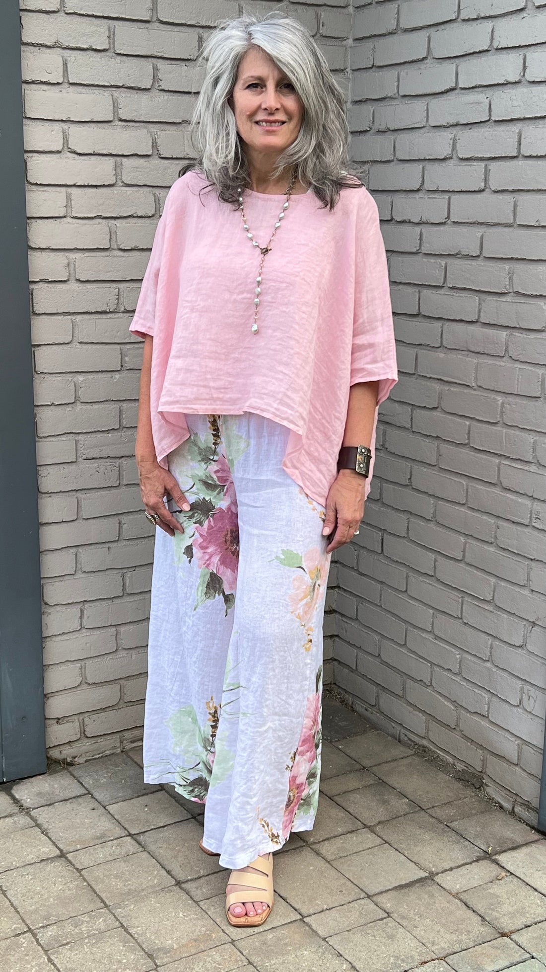 Linen Wide Leg Floral Pant