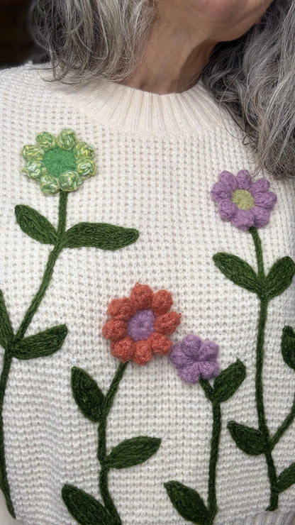 Embroidery Flower Garden Sweater