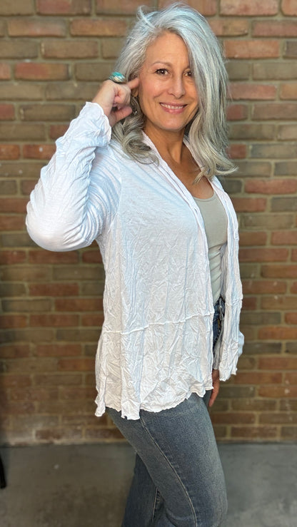 White Long Crinkle Cardigan