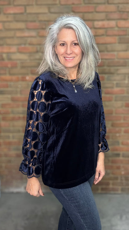 Navy Velvet Top