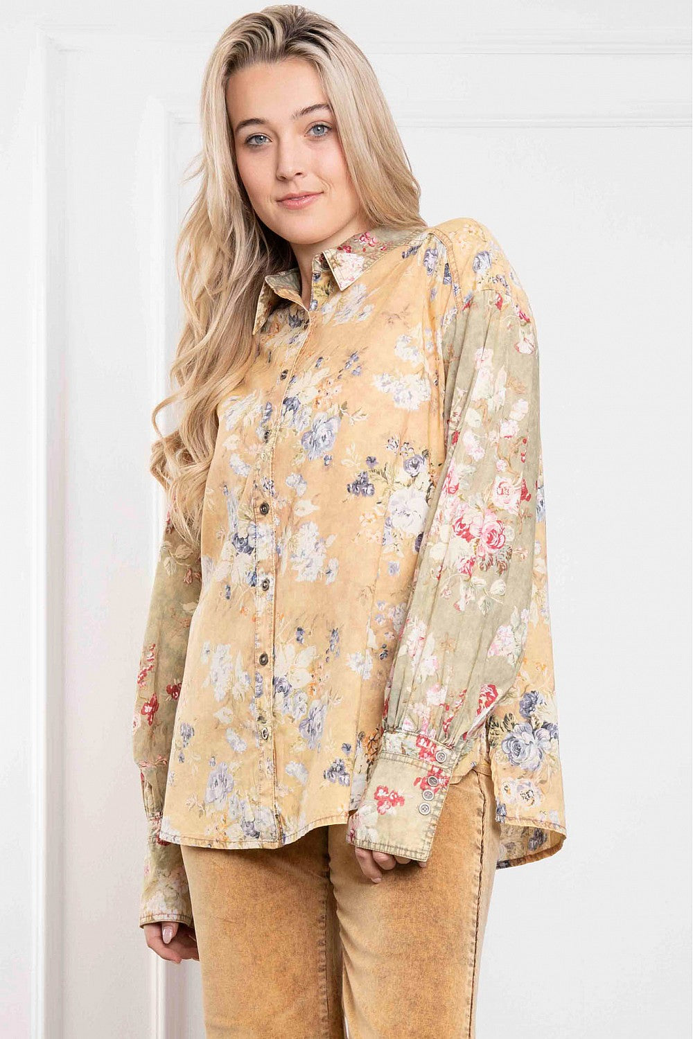 Yellow Floral Print Blouse 