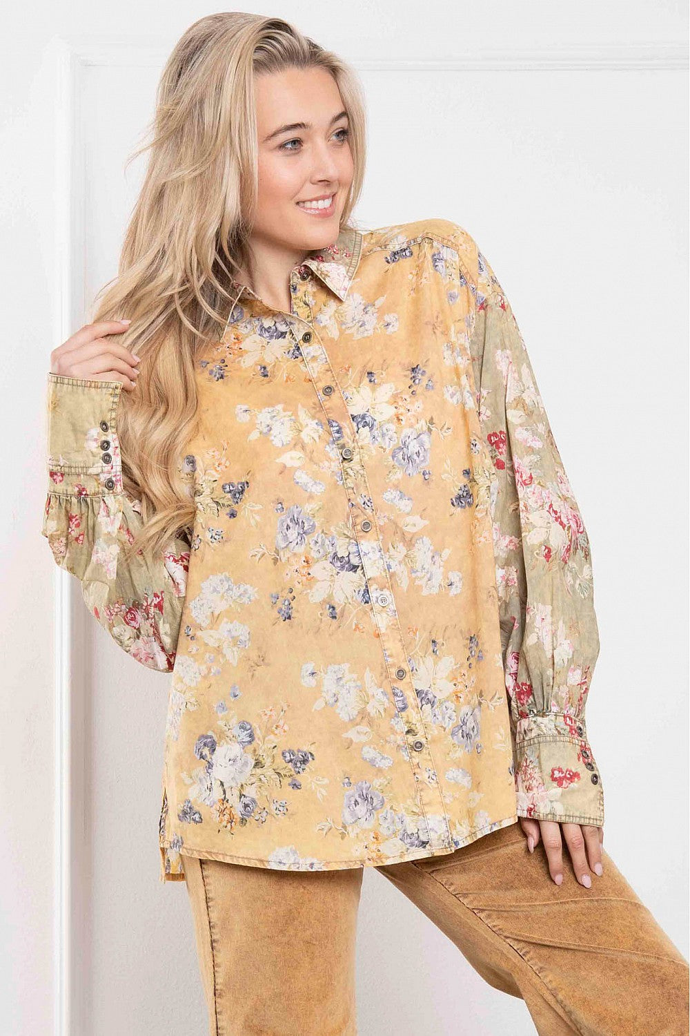 Yellow Floral Print Blouse 