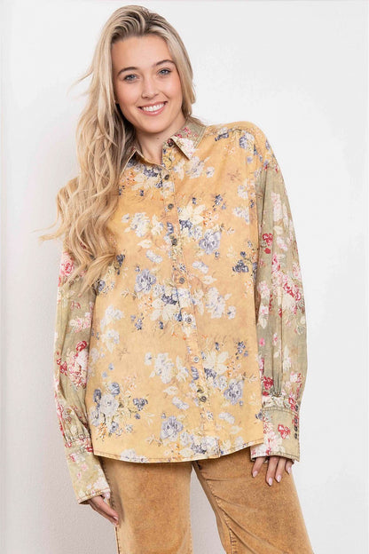 Yellow Floral Print Blouse 