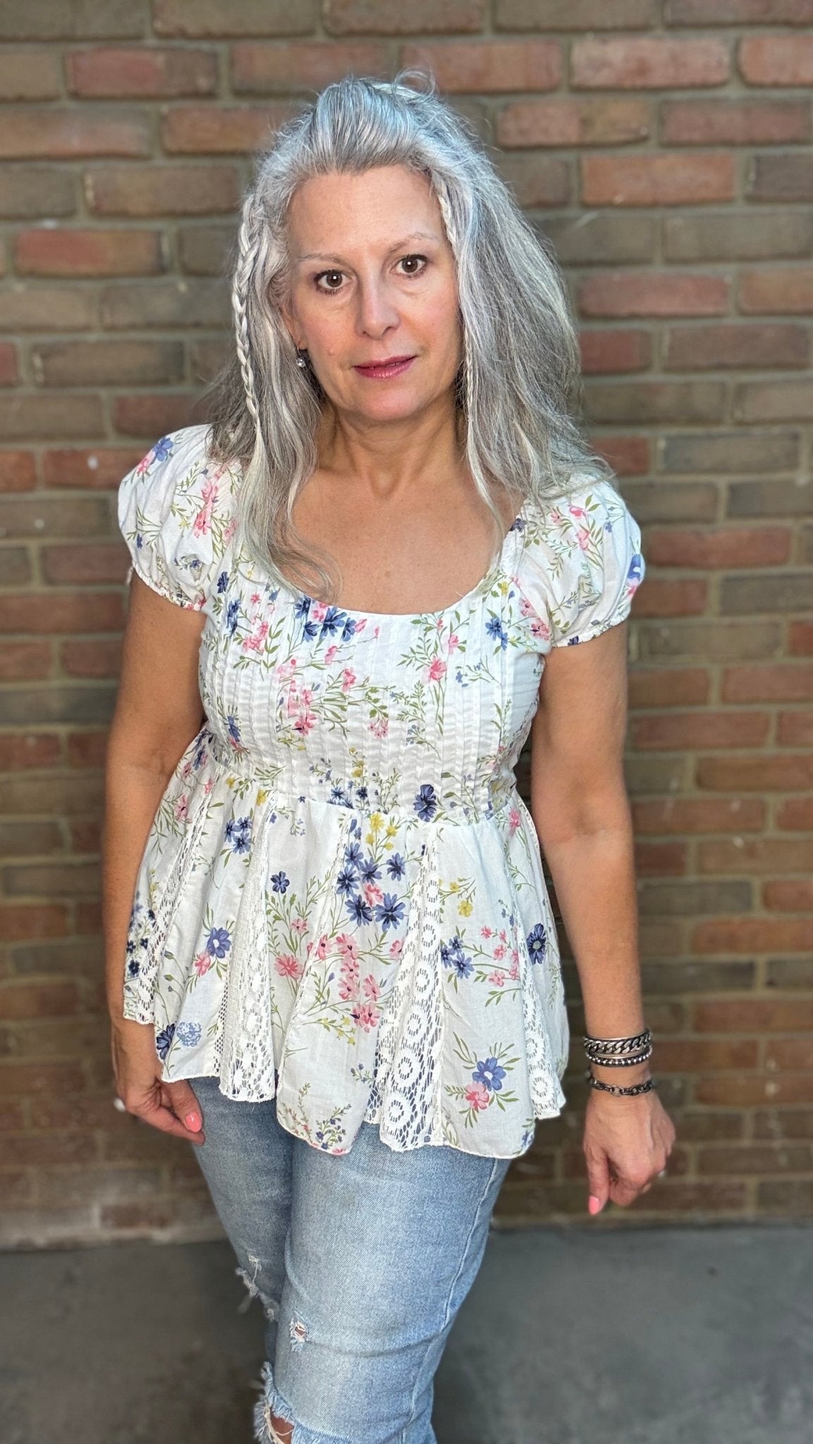 Pin Tuck Pleat Floral Top - Vintage Vault Boutique