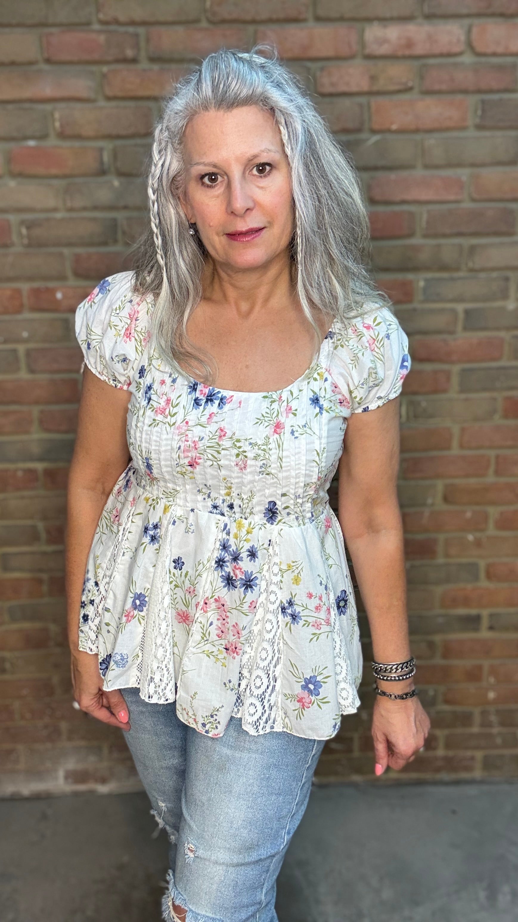 Pin Tuck Pleat Floral Top