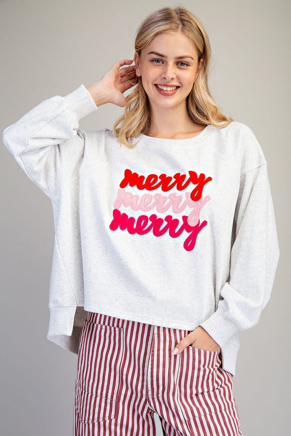 Merry Hi Lo Embroidery Sweatshirt