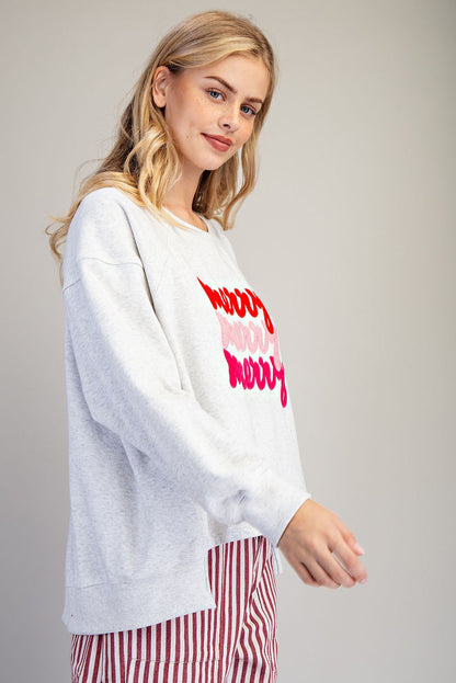 Merry Hi Lo Embroidery Sweatshirt