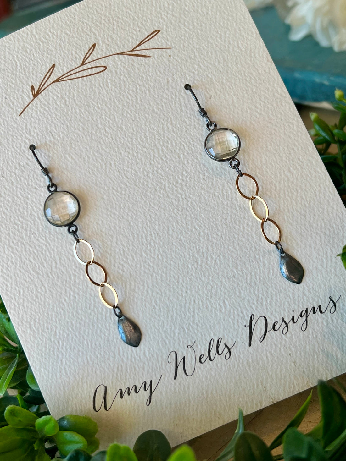 Crystal Bezel Gold Earrings