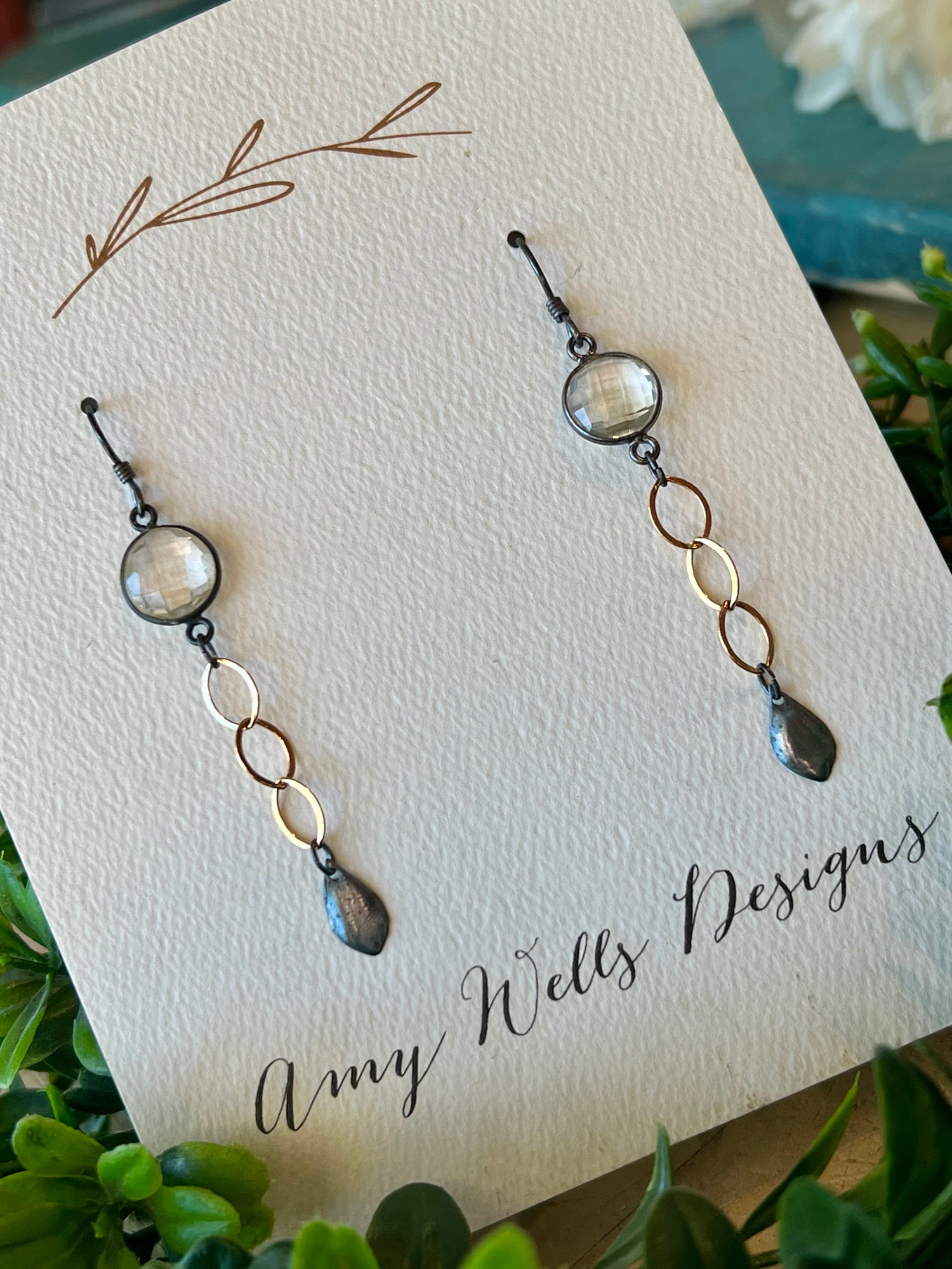 Crystal Bezel Gold Earrings