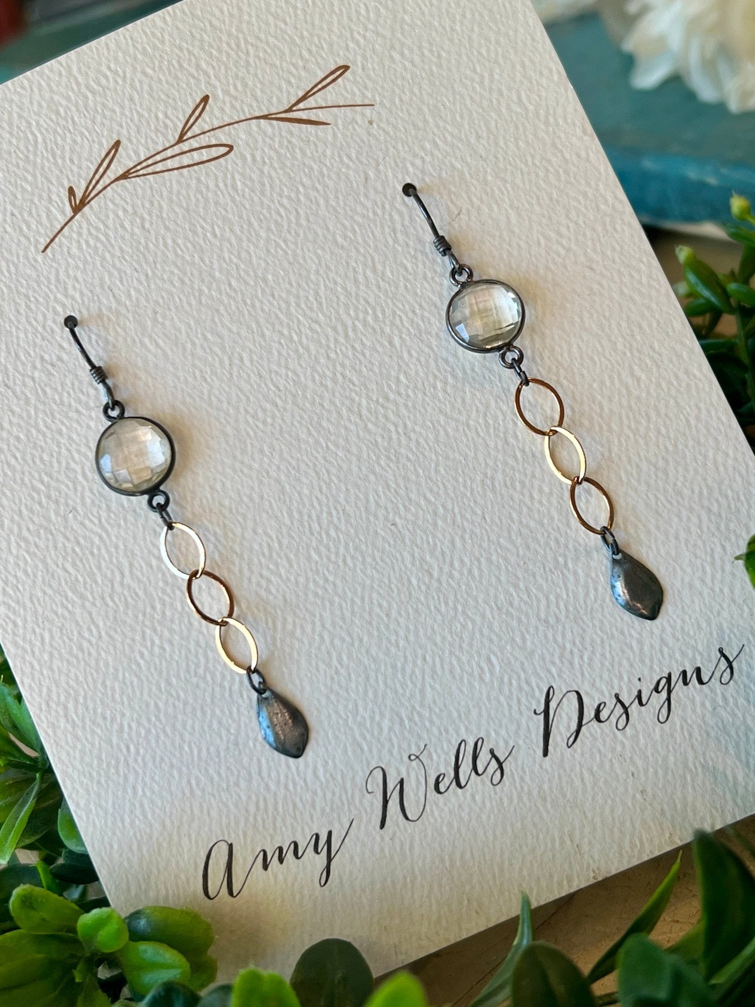 Crystal Bezel Gold Earrings - Vintage Vault Boutique