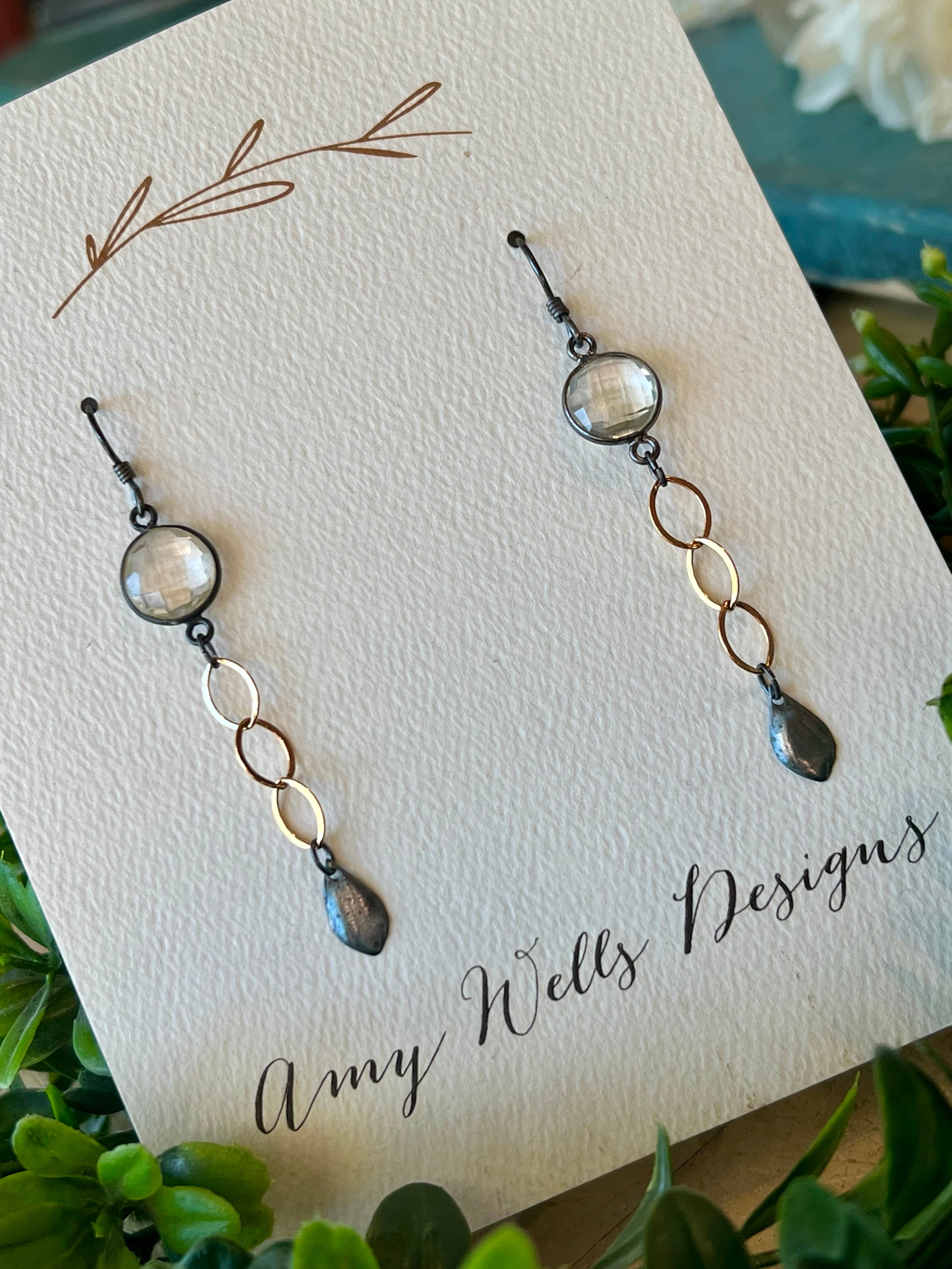 Crystal Bezel Gold Earrings