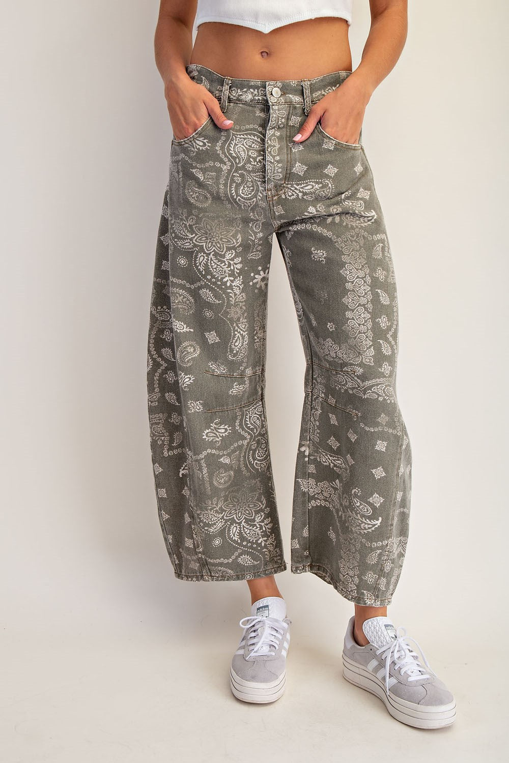 Paisley Print Barrel Jean
