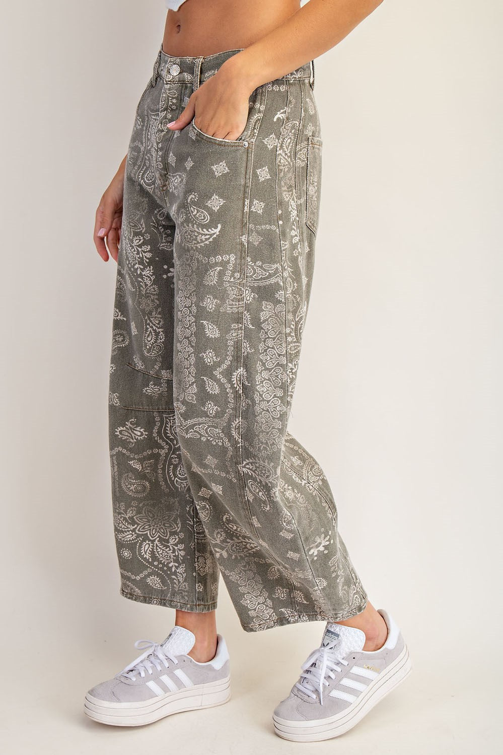 Paisley Print Barrel Jean