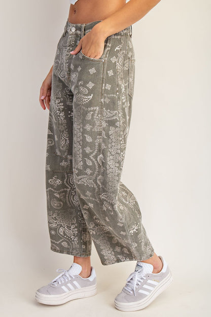 Paisley Print Barrel Jean