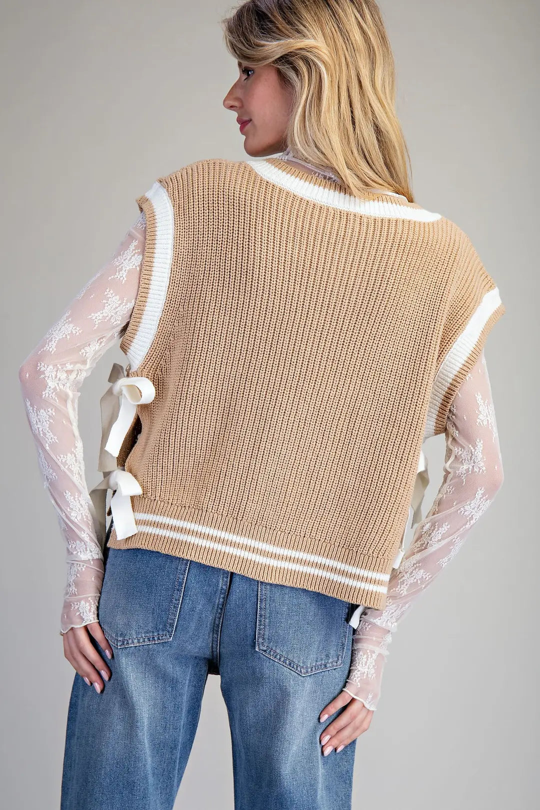 Toffee Cream Side Tie Sweater