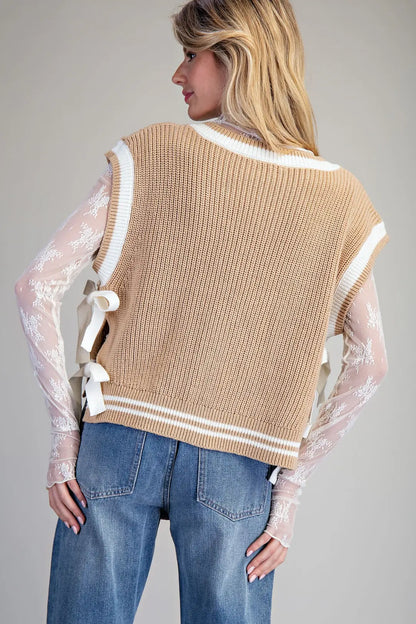 Toffee Cream Side Tie Sweater
