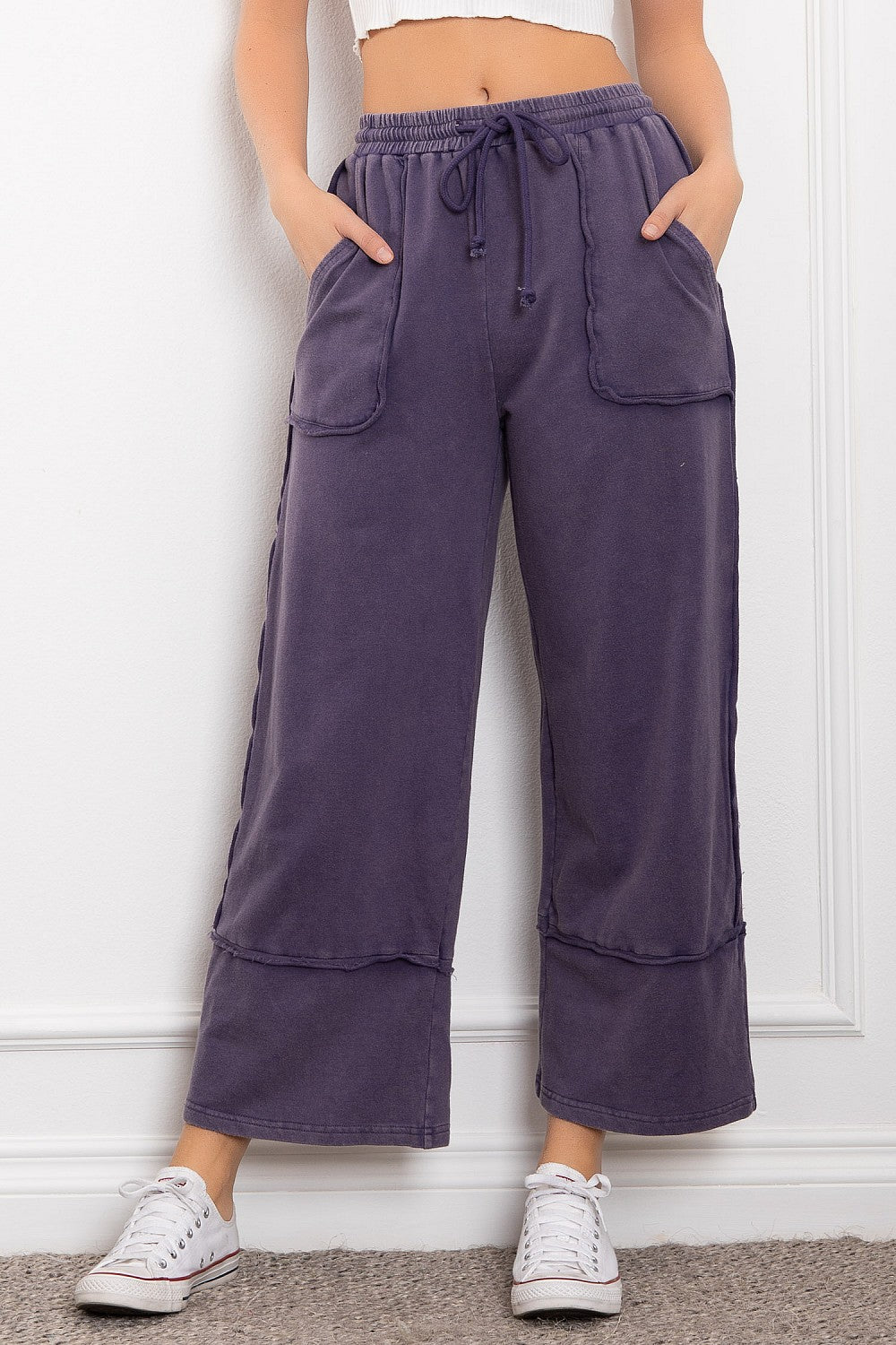 Wide Leg Jogger in Eggplant