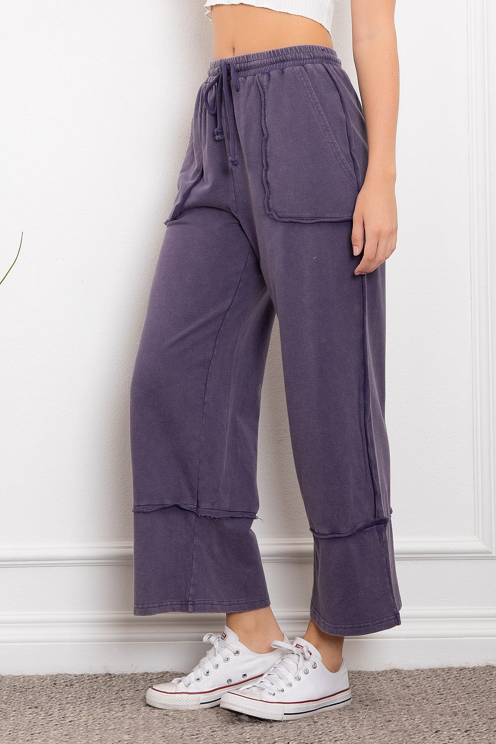 Wide Leg Jogger in Eggplant