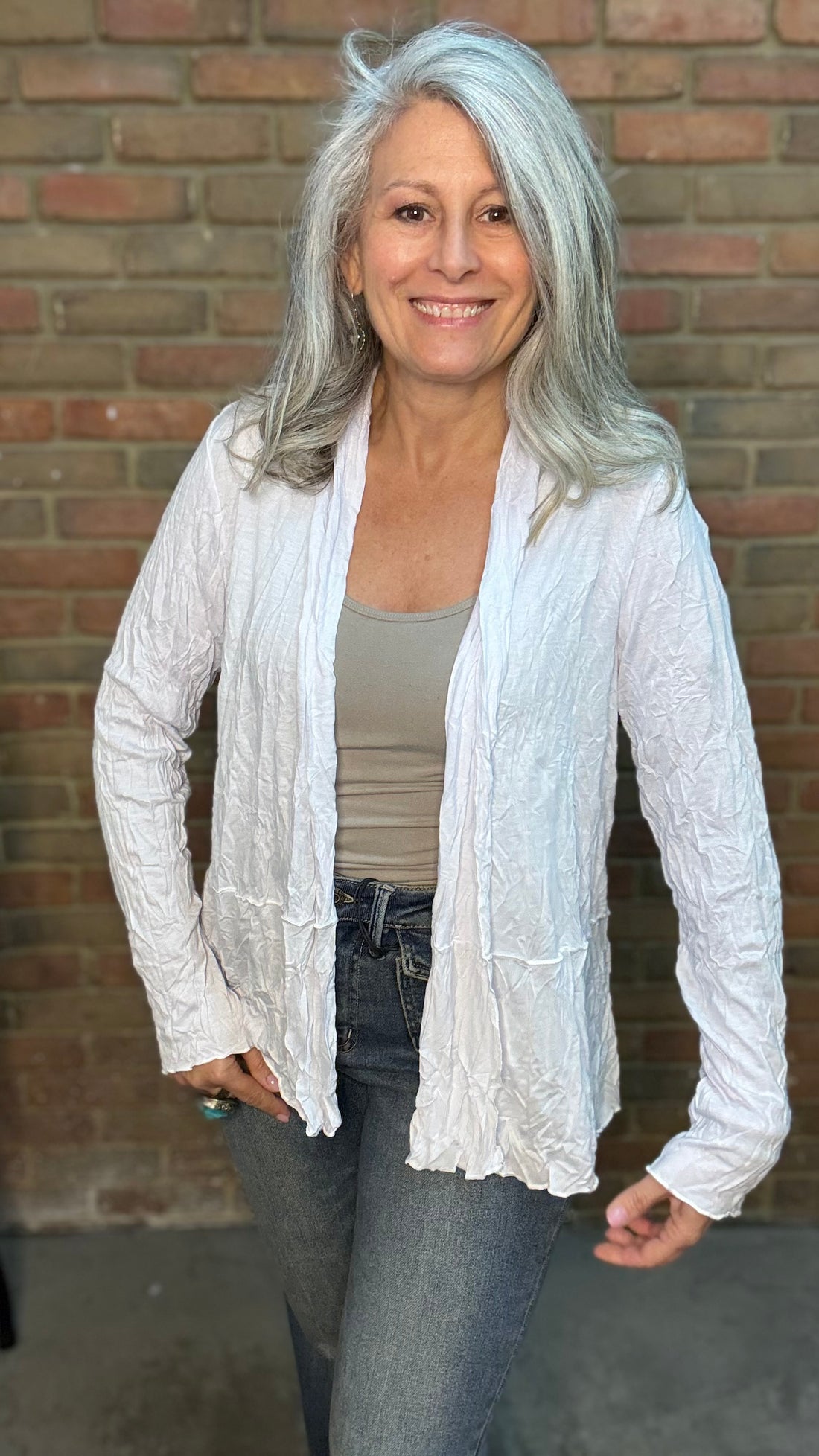 White Long Crinkle Cardigan