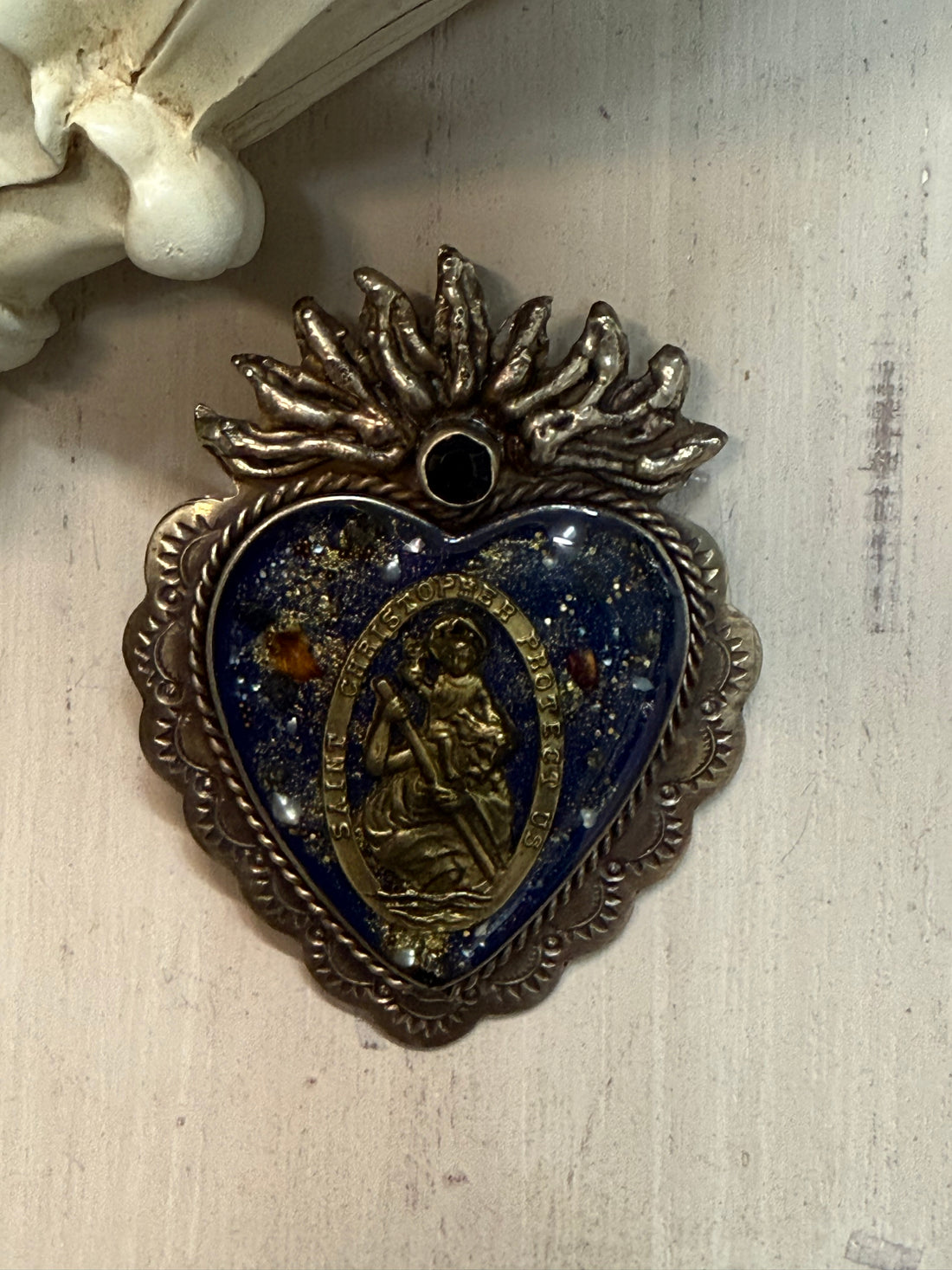 Blue Flaming Heart Pendant