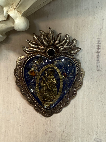 Blue Flaming Heart Pendant