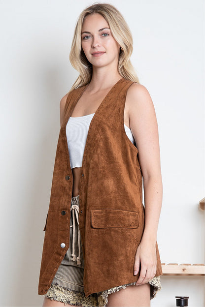 Suede Long 3 Button Vest