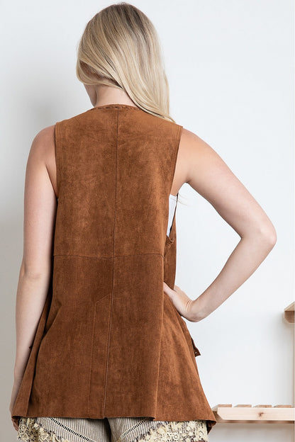 Suede Long 3 Button Vest