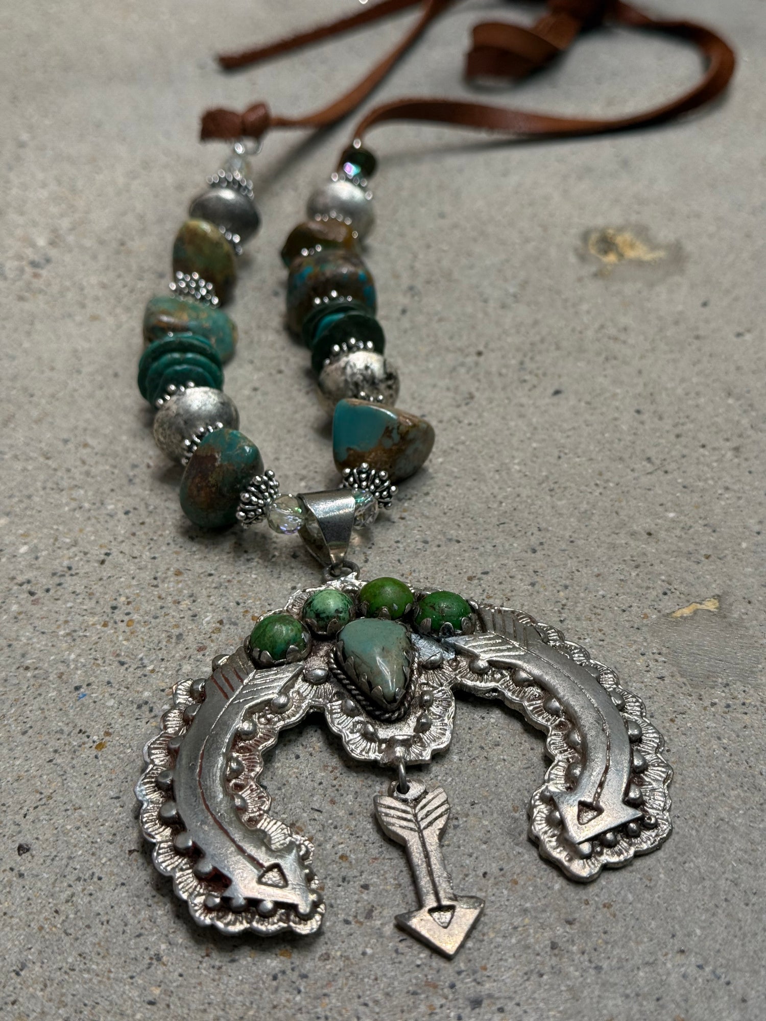 Turquoise Naja on Leather Necklace