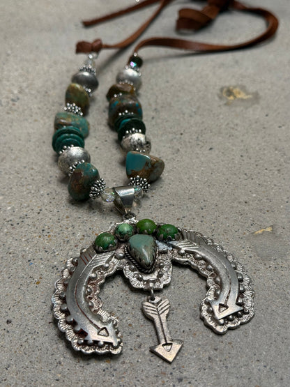 Turquoise Naja on Leather Necklace