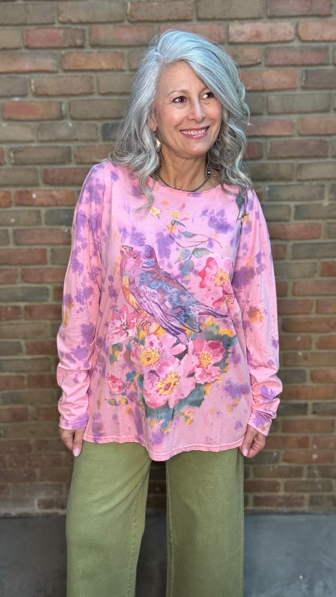 Pink Printed Bird Top - Vintage Vault Boutique