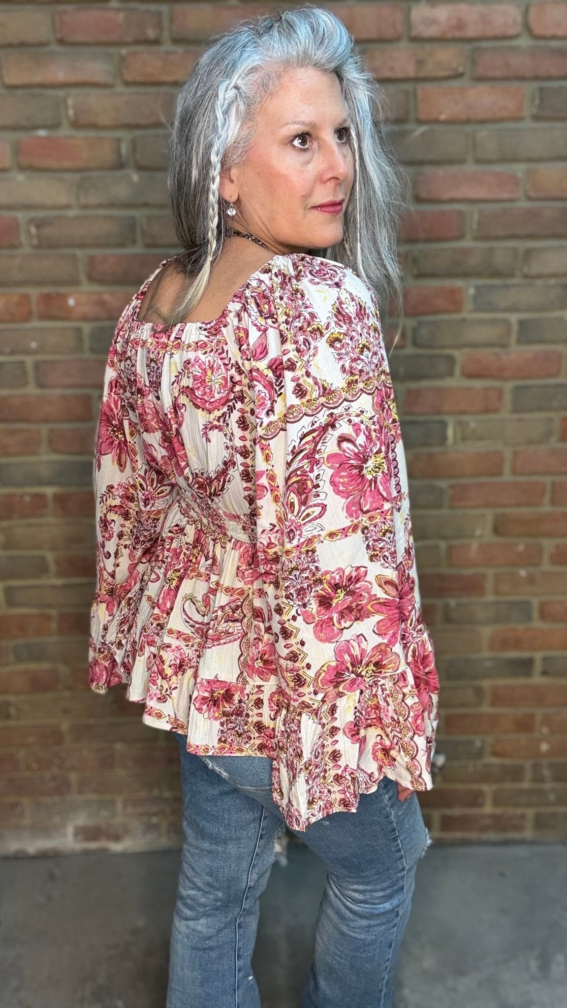 Long Flare Sleeve Flowy Top - Mauve - Vintage Vault Boutique
