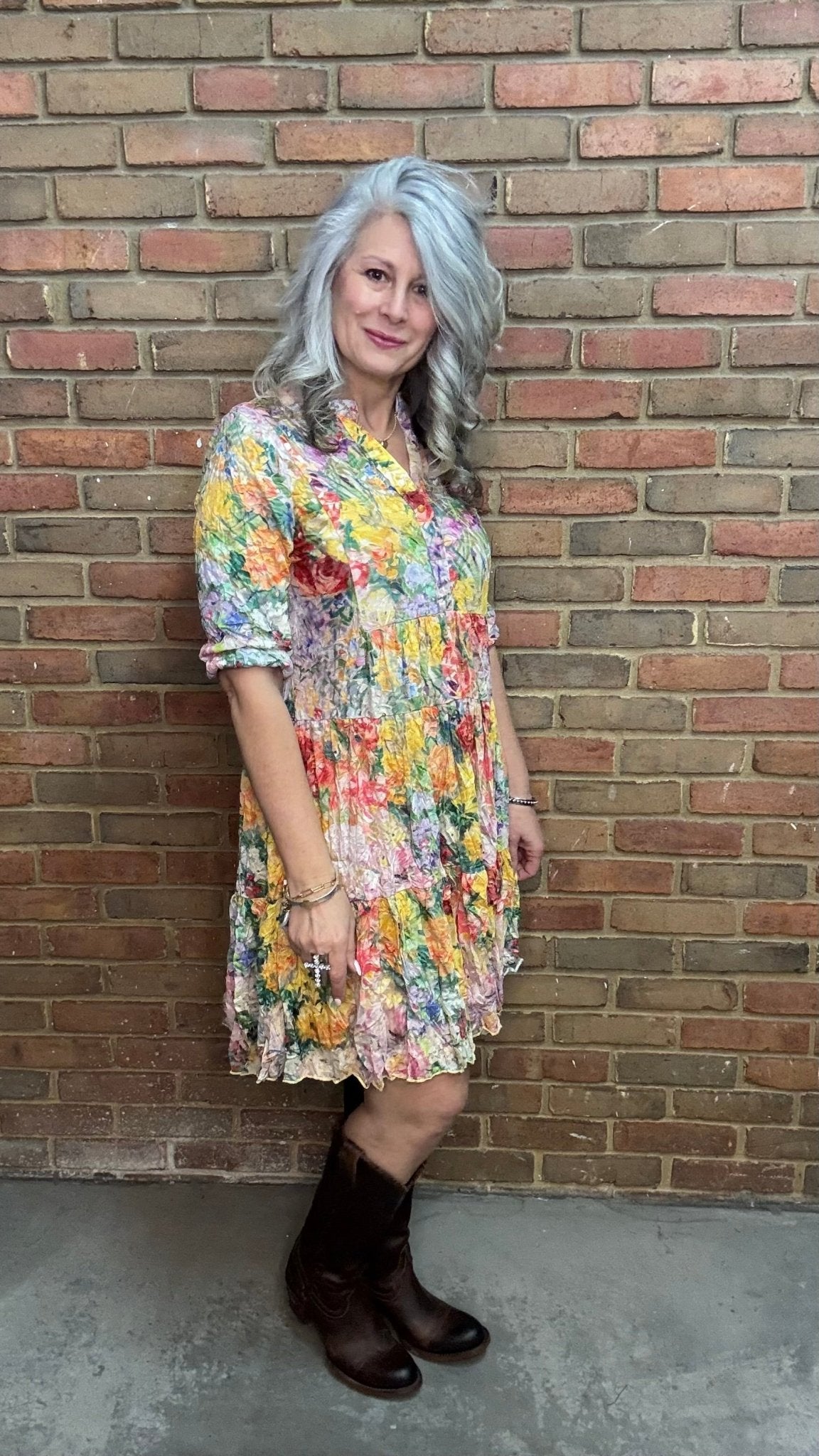 Garden Floral Print Tiered Dress - Vintage Vault Boutique