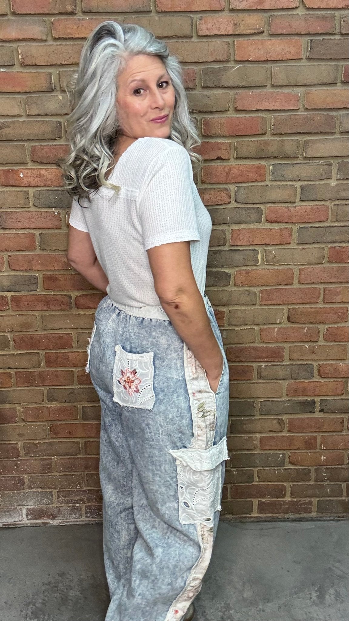 Embroidery Patch Denim Joggers - Vintage Vault Boutique